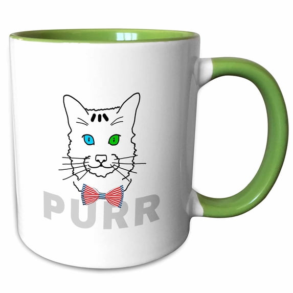 Funny cat face, red, blue, white bow tie, grey text purr 11oz Two-Tone Green Mug mug-271451-7