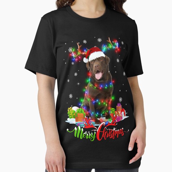 Funny chocolate lab Christmas party family pet festive humorous tee Unisex T-Shirt, up to size 5XL