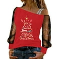 thumbnail image 1 of Funny christmas shirts Off Shoulder long sleeve shirts for women Elegant Lace Blouse Casual Loose Fit Top For Daily Wear And Comfortable Outfits With Fashionable Design And Soft Breathable Fabric, 1 of 4