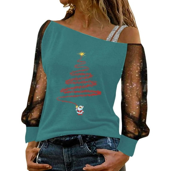 Funny christmas shirts Off Shoulder long sleeve shirts for women Elegant Lace Blouse Casual Loose Fit Top For Daily Wear Comfortable Soft Stretchable Fabric Fashion Style