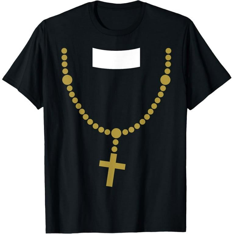 Funny Halloween Priest Costume With Gold Cross Chain T Shirt