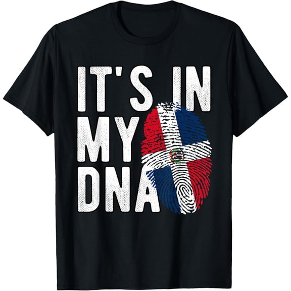 Funny it's in my DNA Dominican Republic flag Fingerprint T-ShirtMen and women, White Black T-shirt, size: Extra large S-760XL