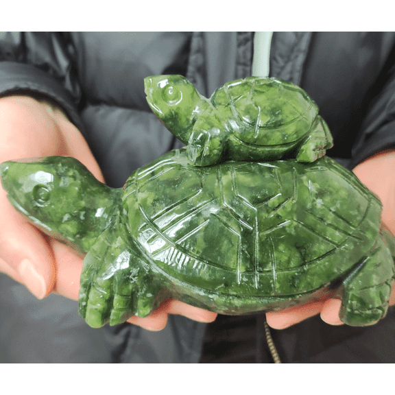 Funny jade crystal healing Turtle mother and son statue carved,Crystal,Handmade Gem Chakra Raw Stone turtle Quartz Crystal birthday gift