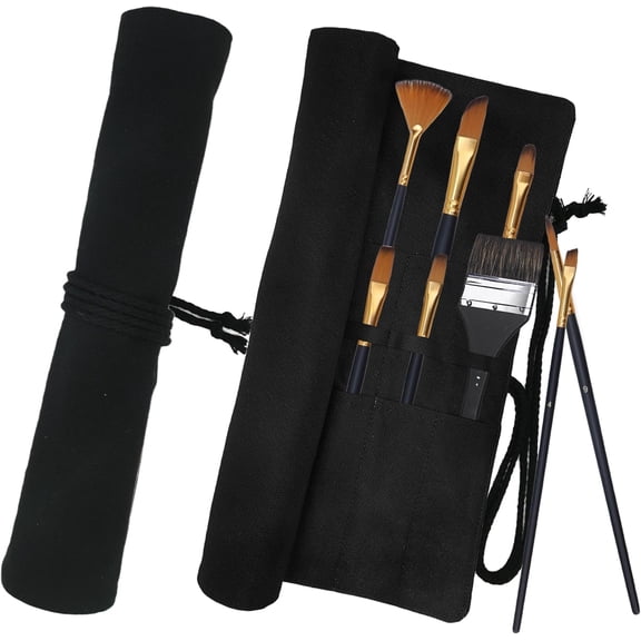 Funny live Paint Brush Holder Art Supplies, Artist Brush Holder & Art Supply Storage Organizer Roll-Up Case Bag, Protect Acrylic Oil Watercolor Paintbrushes (Black-20 Slot Pockets)