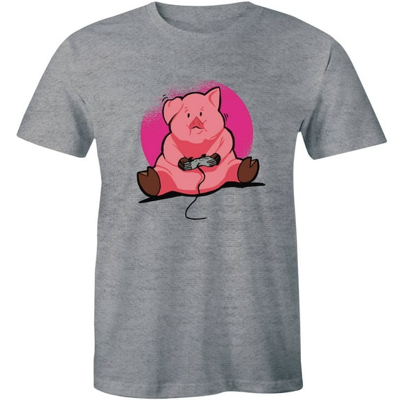 Funny lovely Chubby Pig Playing Old School Video Game Print Men T-Shirt