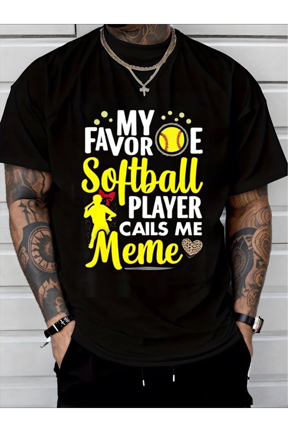 Funny my Favorite Softball Player Calls Me Meme Graphic Tee Yellow Softball Player Design Cool Gift For Softball Lovers Friends Family