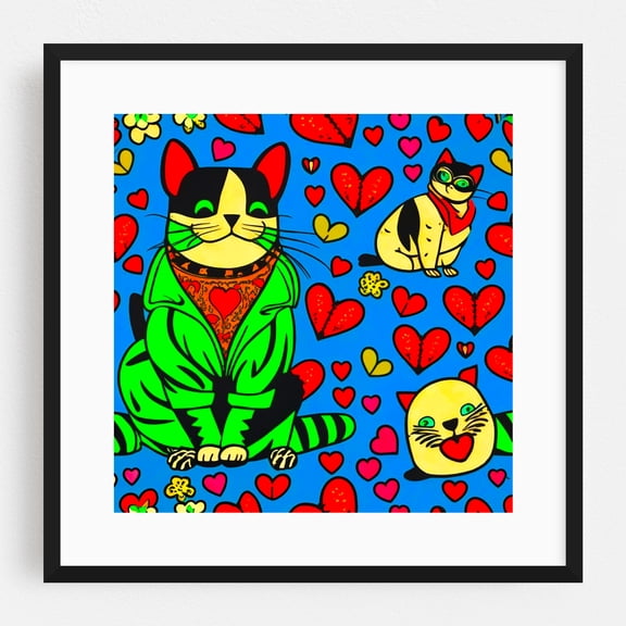 Funny pop art cats - Digital Art Cat Pop Art Pattern Animal Whimsical Modern Art Black Framed Wall Art Print 10 x 10 inches