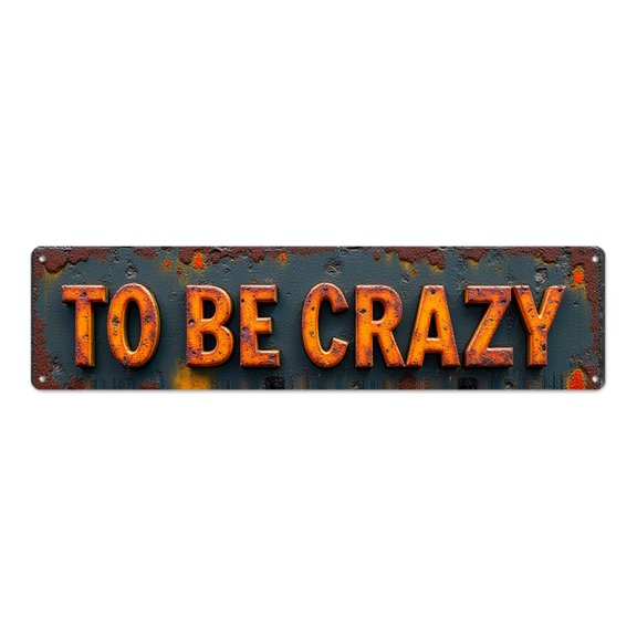 Funny tin signs Grunge 16*4 in Rusty metal bold text"TO BE CRAZY" beach posters mens wall decor vintage bar decor garage Corroded finish