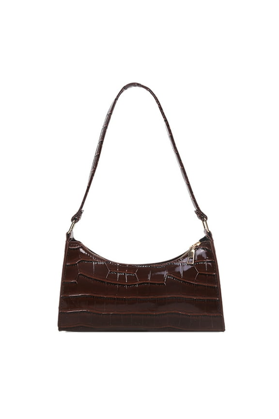 Bag Crocodile Effect Retro Faux Leather Classic Clutch Shoulder Purse Handbag for Women (Dark Brown)