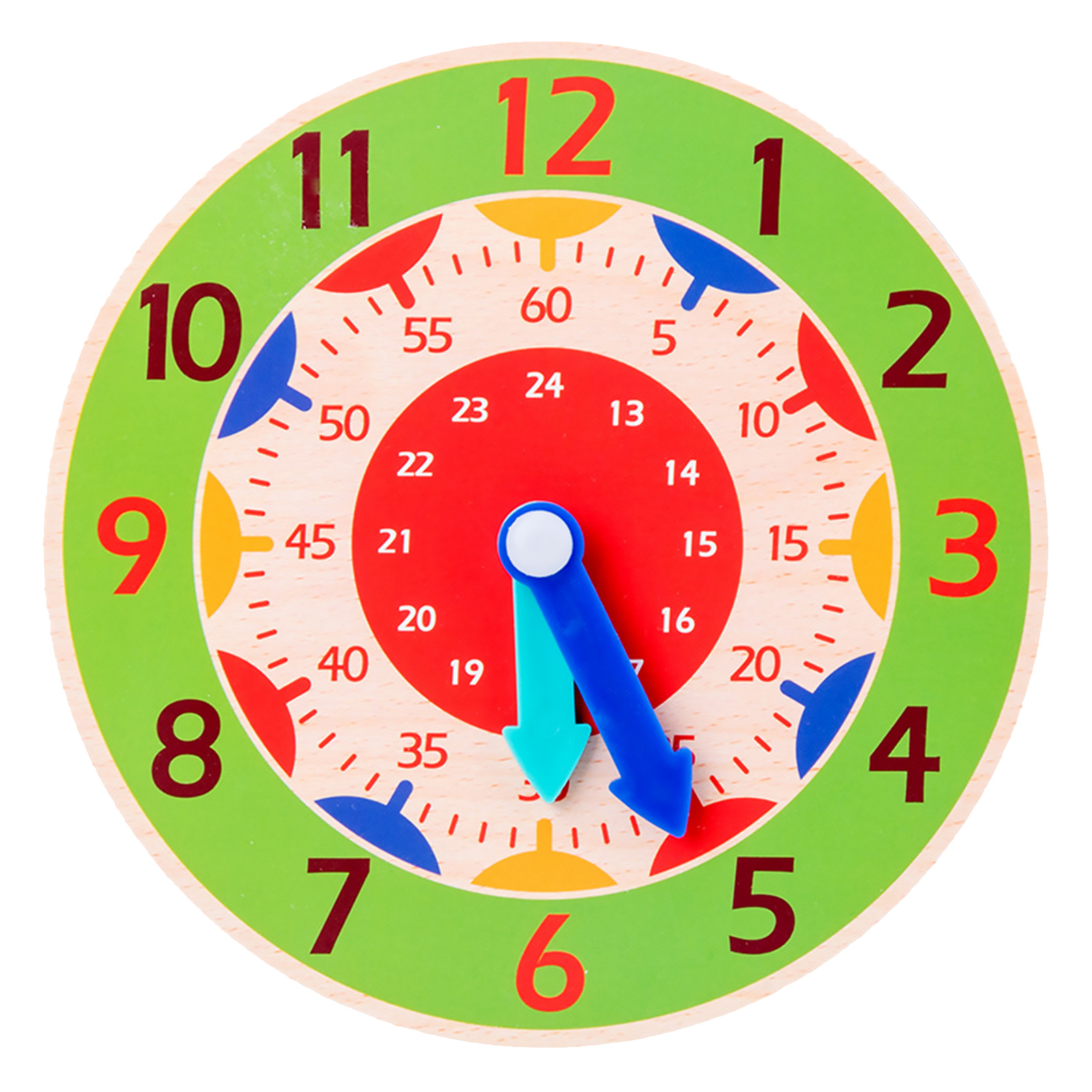 FunnyBeans Children Montessori Wooden Clock Toy Kid Hour Minute Second Clock (Green) - image 1 of 2