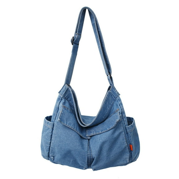 FunnyBeans Denim Purses & Handbags for Women, Unique Jean Hobo Tote Bag Aesthetic Denim Shoulder Crossbody Messenger Bag (Style A Light Blue)