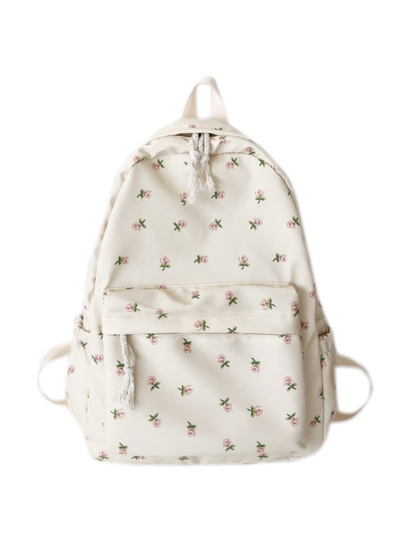 Floral Printed Backpack Women Travel Flower Student School Bag Preppy Bookbag (A)