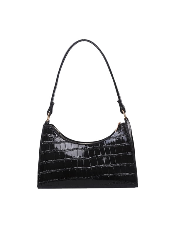 Retro Classic Clutch Shoulder Bag with Zipper Closure for Female, Black