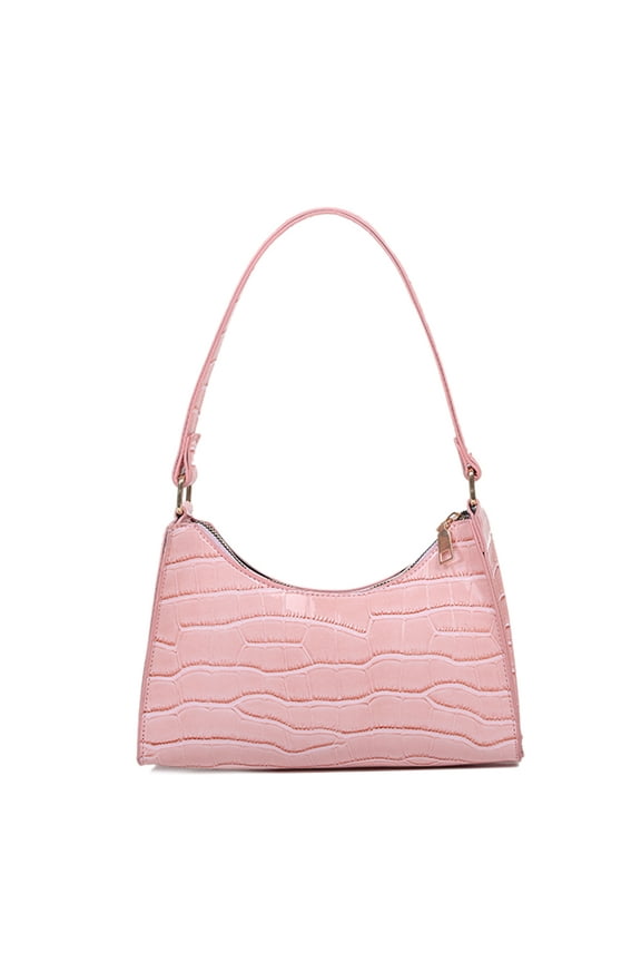 Retro Classic Clutch Shoulder Bag with Zipper Closure for Female, Pink