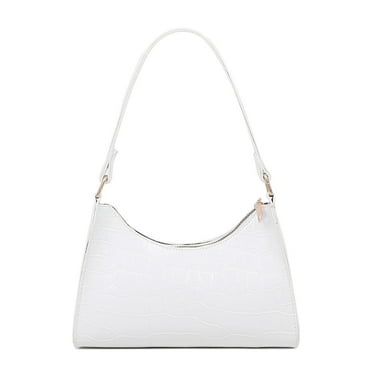 FunnyBeans Retro Classic Clutch Shoulder Bag with Zipper Closure for Female, White