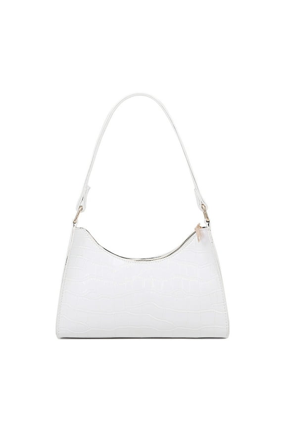 Retro Classic Clutch Shoulder Bag with Zipper Closure for Female, White