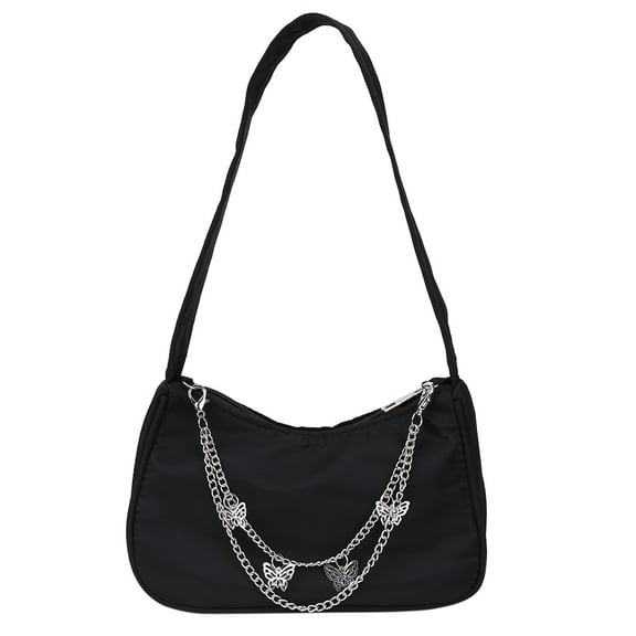 FunnyBeans Shoulder Bags for Women with Butterfly Chain, Cute Hobo Tote Handbag Mini Clutch Purse Female (Black)