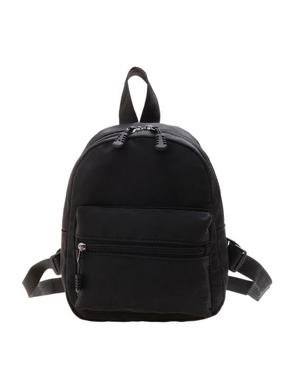 FunnyBeans Women Solid Color Backpack Preppy Style School Nylon Mini Rucksack (Black)