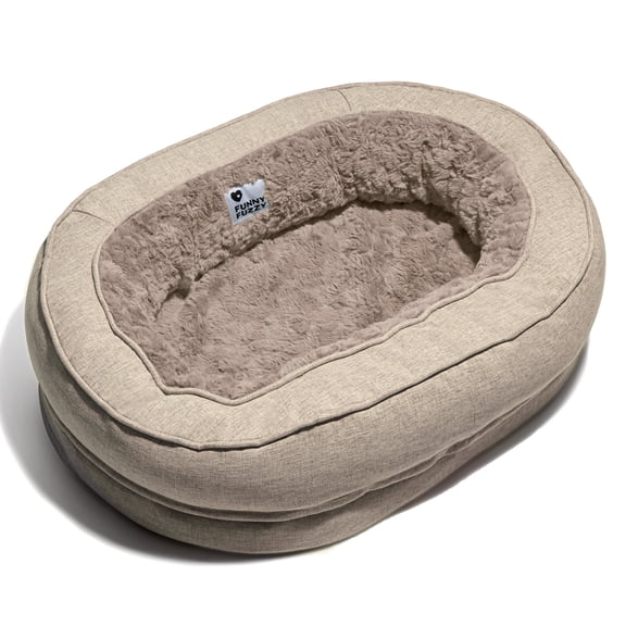 FunnyFuzzy Luxury Sofa-Style Pet Orthopedic Bed with Removable Machine-Washable Plush Cover for Medium Dogs 4-Sided Bolster, Brown