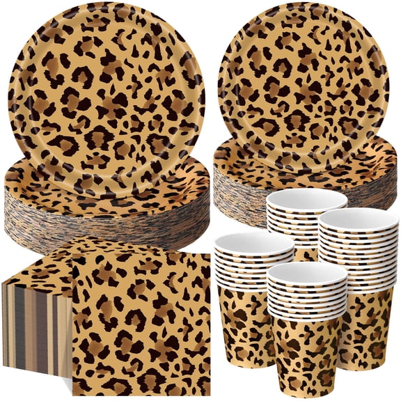 Funnymoom 250 Pcs Leopard Print Plates Napkins and Cups Cheetah Print Party Decoration Tableware Safari Animal Leopard for Birthday Baby Shower Party Favors Jungle Theme Supplies Serve 50 Guests Y101
