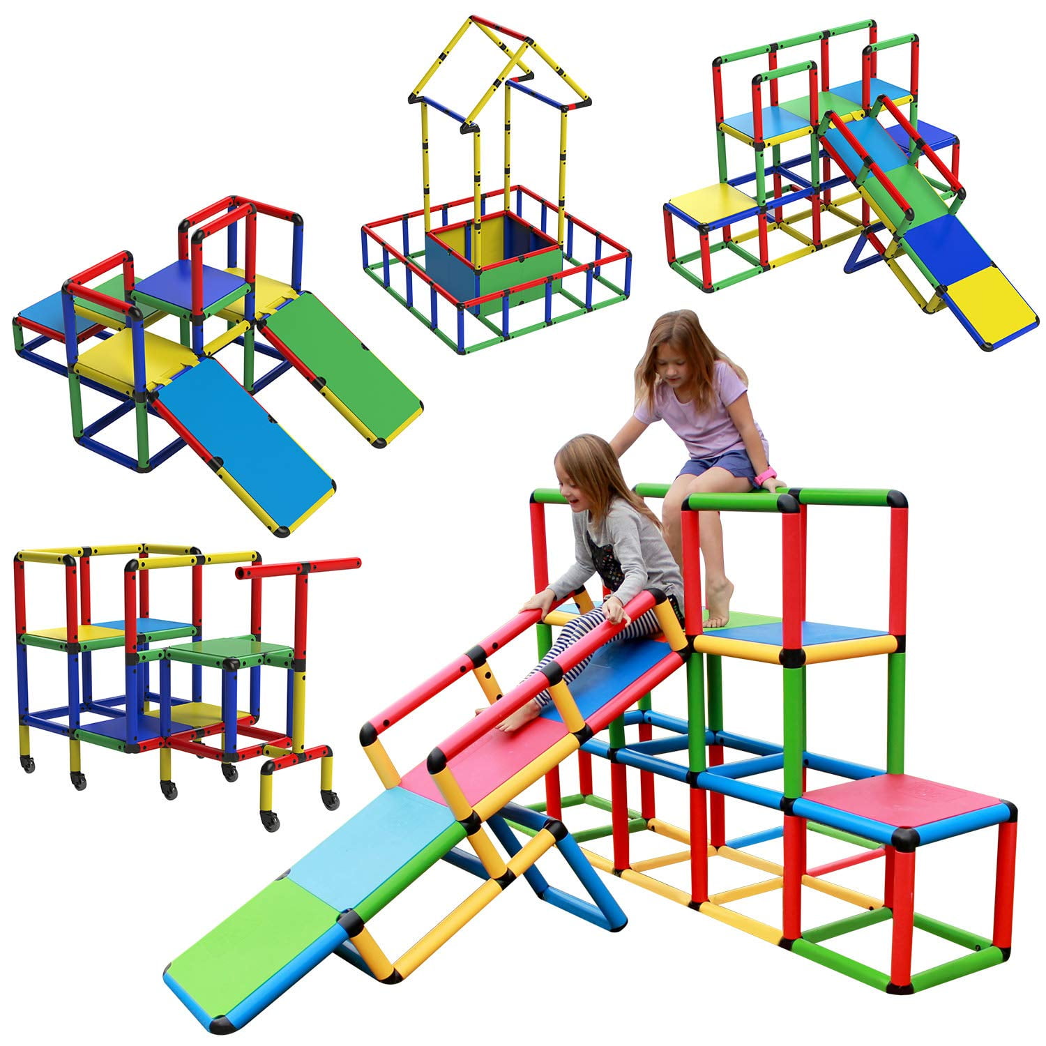 Multicolor Life Size Play Structure with Slide and Wheels