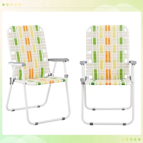 Funride 2 Pack Color Striped Folding Beach Chairs, 17"x18"x17" Seat Size Metal Lawn Chairs With Armrests For Patio Pool Camping Picnic Backyard