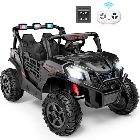 Funride 24 Volt Ride on Toys, 2 XL Seat Power Car Wheels, Electric Car for Kids, 4WD/2WD Switchable Ride ons with Remote Control for Boys Girls, Black