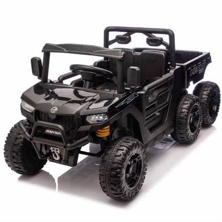 Funride 24V 4WD Ride on Toys with Dump Truck, 2 Seater 6-Wheel UTV Car , Dump Truck w/ Remote Control , Bluetooth Music & Storie, Black