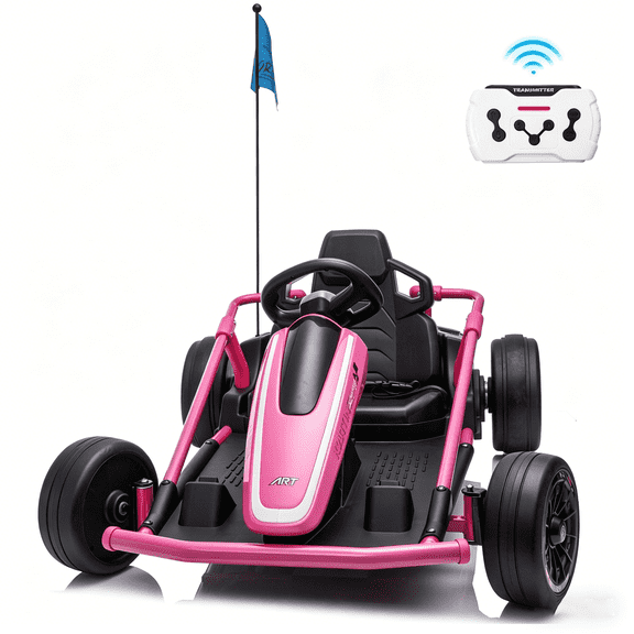 Funride 24V Go Kart for Kids with Remote Control, 14Ah Battery Long Runtime Electric Go Kart for Ages 6–12, Adjustable Speed Up to 10 MPH, Metal Frame, Music & Bluetooth, Pink