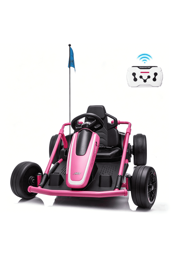 24V Go Kart for Kids with Remote Control, 14Ah Battery Long Runtime Electric Go Kart for Ages 6–12, Adjustable Speed Up to 10 MPH, Metal Frame, Music & Bluetooth, Pink