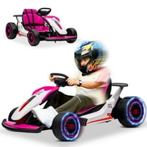 Funride 24V Go Kart Ride on Toys Electric Go Kart for Boys Girls Age 6-12 Years Old, Rose Pink