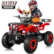 36V Powered Ride on ATV, Electric Dirt Quad, Power Car Wheel for Big Kids with 500w Motor, Metal Frame, Speed Control, Suspension, Bluefire
