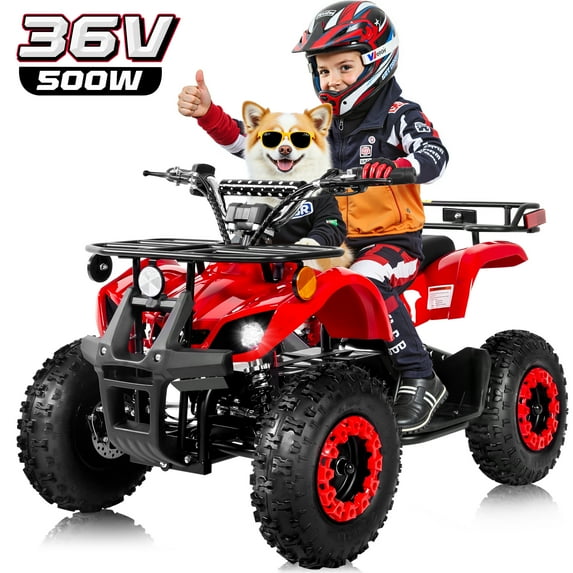 36V Powered Ride on ATV, Electric Dirt Quad, Power Car Wheel for Big Kids with 500w Motor, Metal Frame, Speed Control, Suspension, Red
