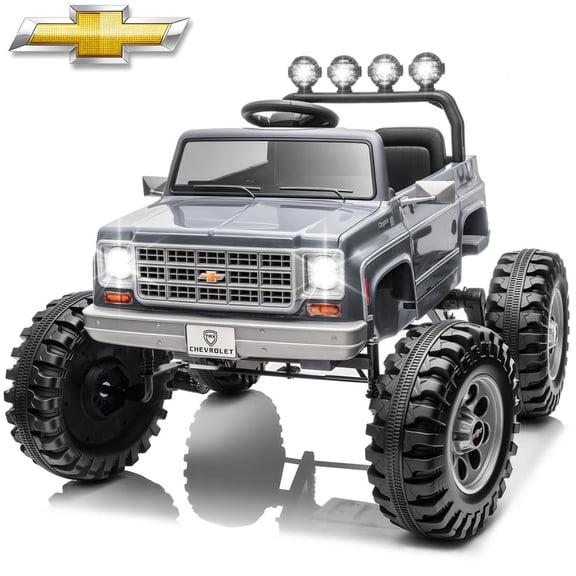 Funride Chevrolet Cheyenne 24 Volt Ride on Toys 2 Seater, Electric Vehicle for Big Kids with Remote, Bluetooth, Holiday Gift for Boys, Gray