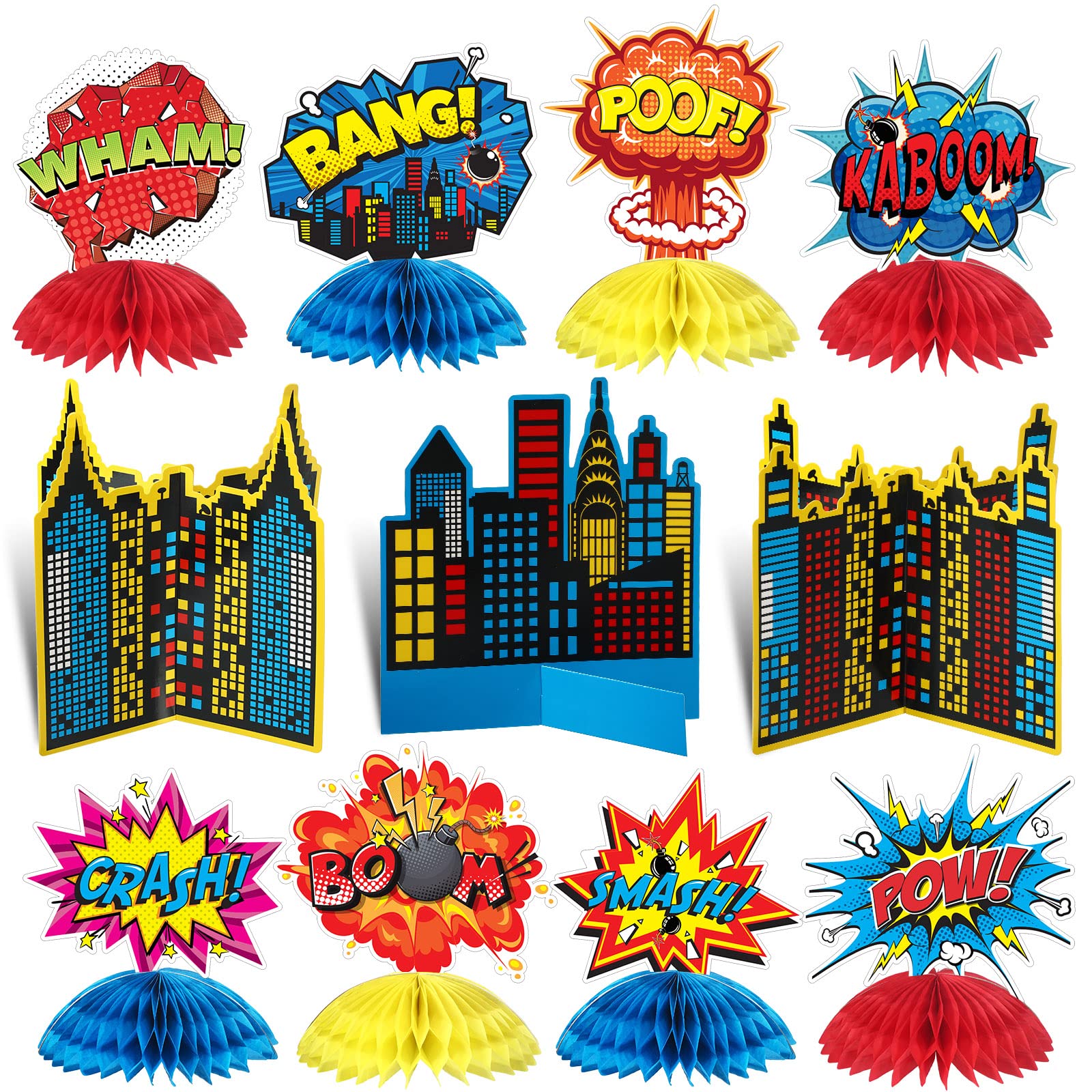 Funrous 11 Pieces Hero Party Decoration BSL1 Hero Honeycomb 3D Table ...
