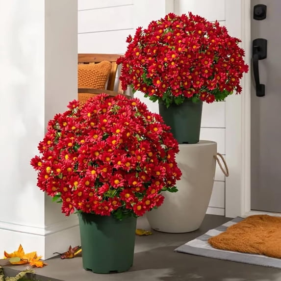 Funsdecor Artificial Mums(1set 5 Bunchs), Lifelike Outdoor Sunset Mums Flowers - UV Resistant, Waterproof, Windproof, Outdoor Decor for Outside Home Indoor Planter (Orange-5 Bundles)