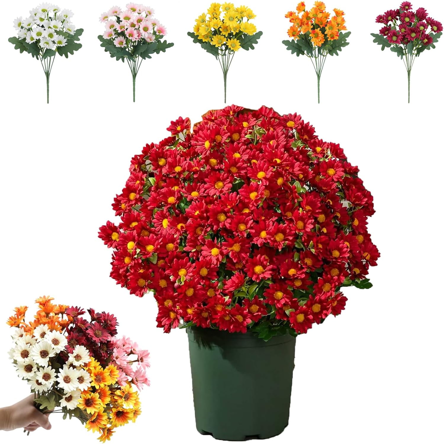 Funsdecor Artificial Sunset Mums – Set Of 5 UV Resistant Bunches, Waterproof Fake Flowers For Outdoor Fall Decor