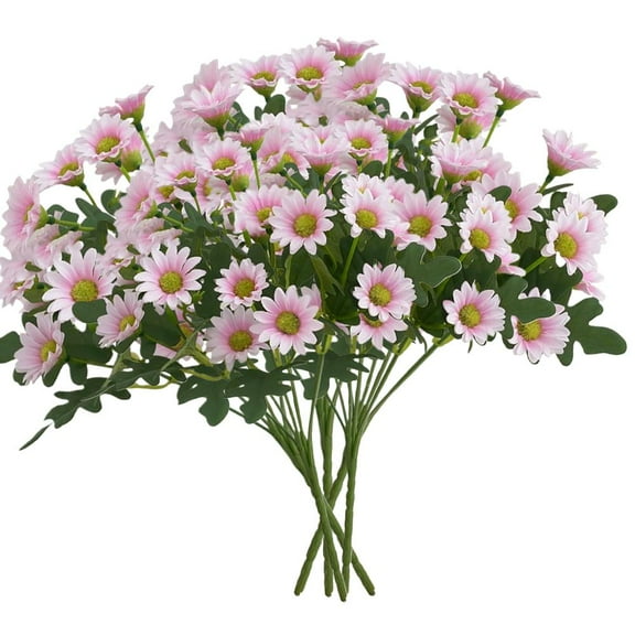 Funsdecor Mums, 5PCS Artificial Sunset Mums, Artificial Outdoor Sunset Mums Flowers - UV Resistant, Waterproof and Windproof, Fake Fall Flower Daisy with Eucalyptus, Look Real, Full, Vibrant