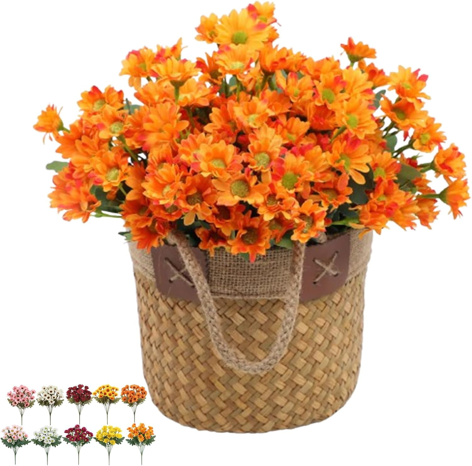 Funsdecor Artificial Sunset Mums – Set Of 5 UV Resistant Bunches, Waterproof Fake Flowers For Outdoor Fall Decor