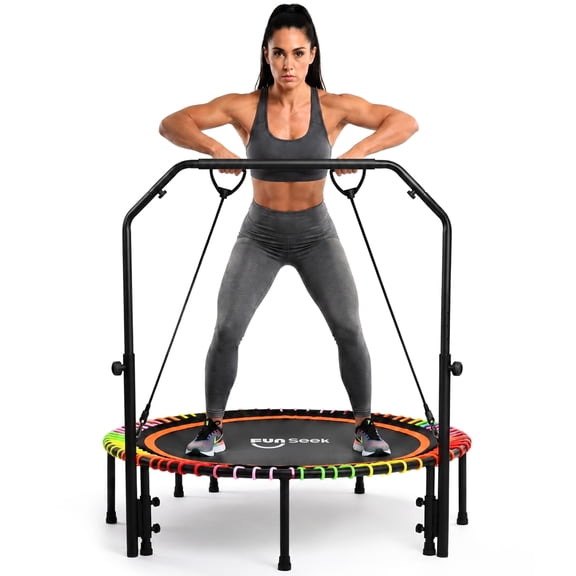 Funseek 48 inch Foldable Mini Elastic Trampoline Exercise Indoor Fitness with Armrests