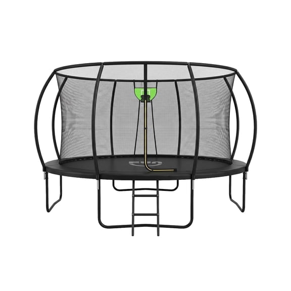 Funseek Trampoline with Basket and Basketball, Light Strip, Large Size and Load-Bearing Capacity, 10FT, Black