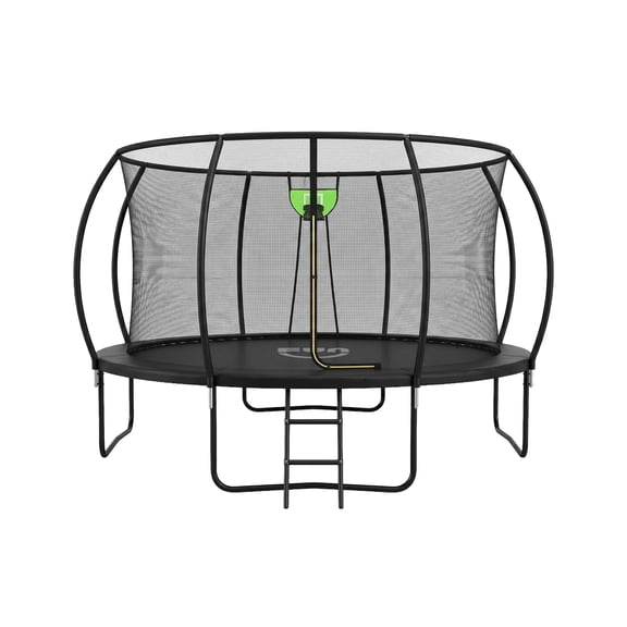 Funseek Trampoline with Basket and Basketball, Light Strip, Large Size and Load-Bearing Capacity, 10FT, Black
