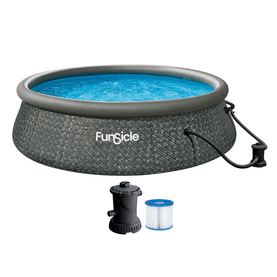 Funsicle 12' x 36" QuickSet Inflatable Ring Top Outdoor Above Ground Pool with Pump
