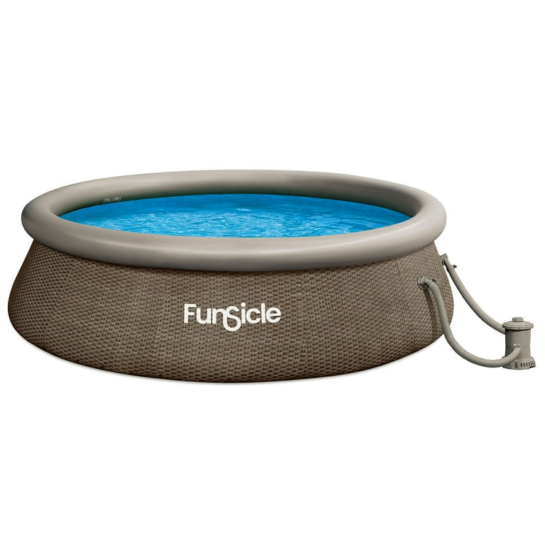 Funsicle 12ft x 36in Round QuickSet Designer Above Ground Pool Dark Triple Basketweave with Cartridge Filter Pump Age 6 up
