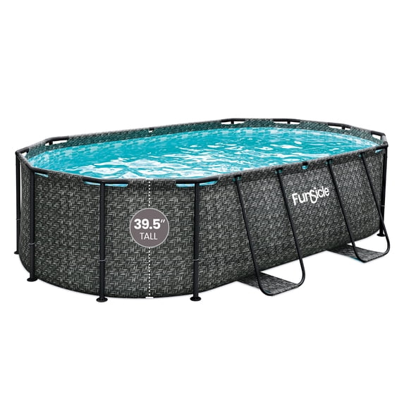 Funsicle 13'11" Oasis Designer Above Ground Pool with Pump, Oval Frame, Dark Herringbone