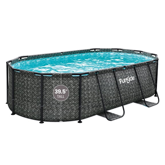 Funsicle 13'11" Oasis Designer Above Ground Pool with Pump, Oval Frame, Dark Herringbone