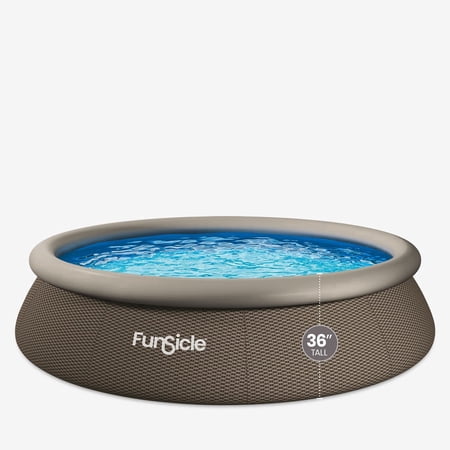 Funsicle QuickSet Designer Above Ground Swimming Pool Set – with FB800 Filter Pump, 14' x 36", Inflatable Top Ring, Round, Double Rattan