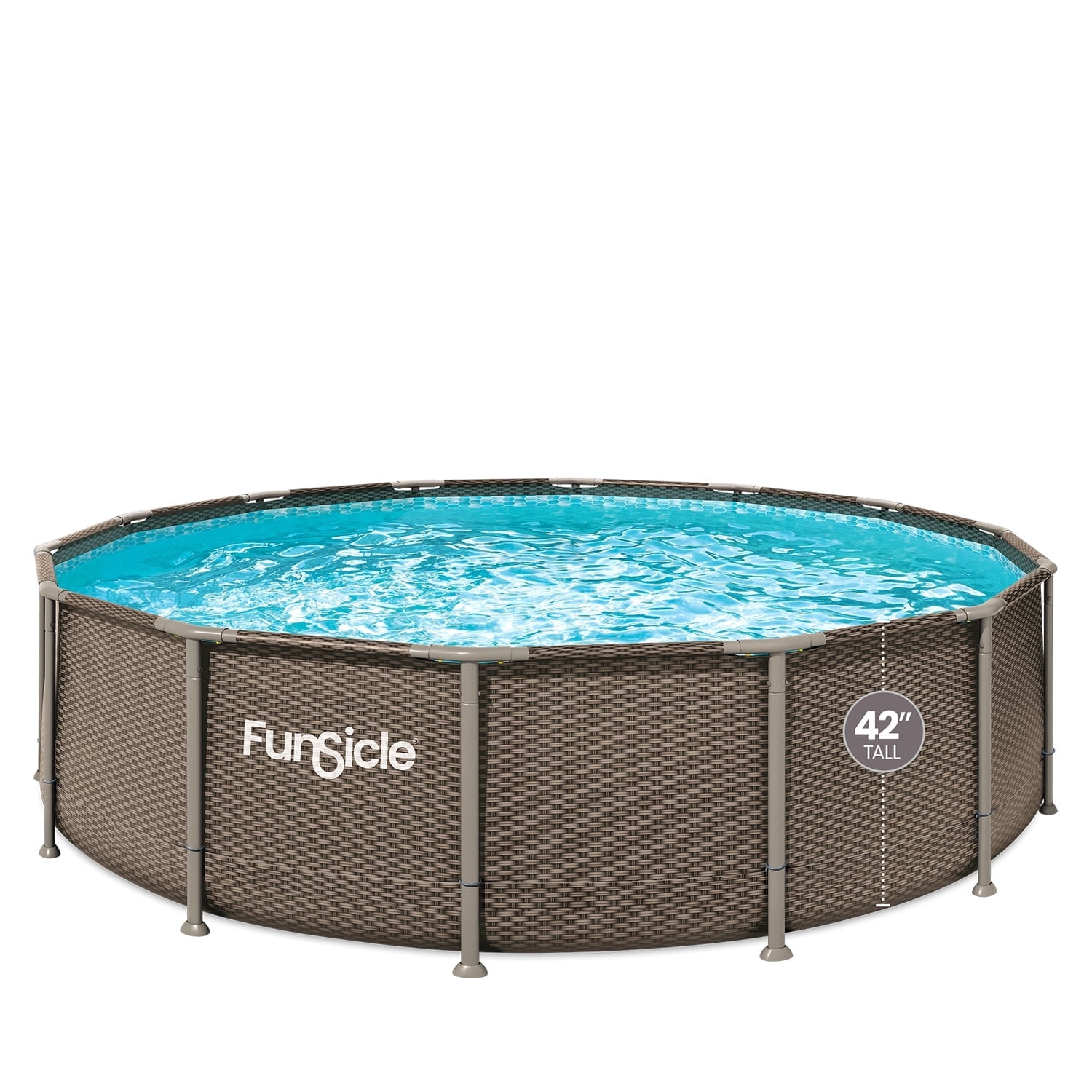 Funsicle Oasis Designer Above Ground Metal Frame Swimming Pool Set – with FB1200S AutoSkimmer Pump, Ladder, Cover, Cloth & Deluxe Maint. Kit, 14' x 42", Round, Double Rattan