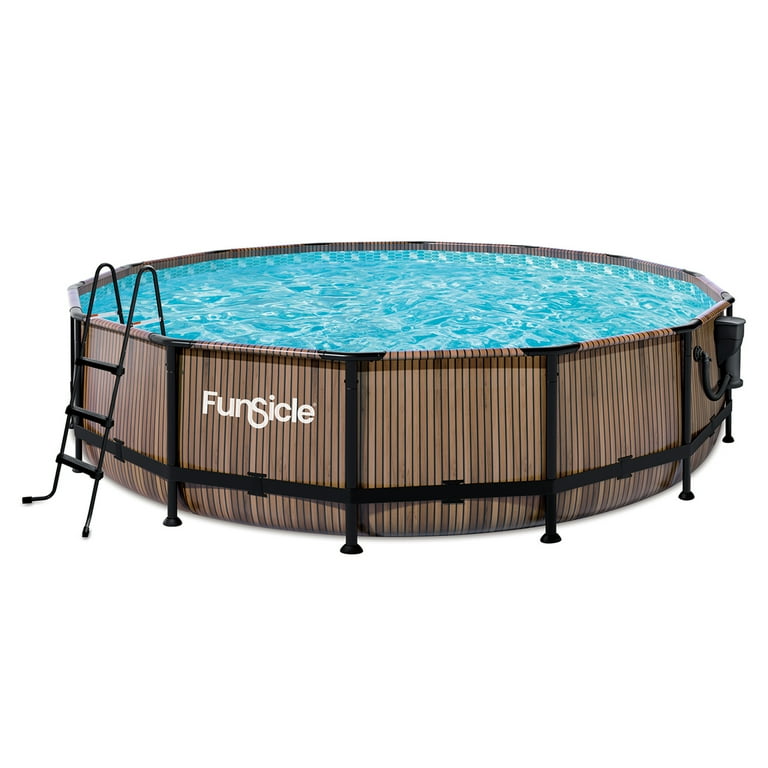Funsicle 14ft Round Oasis Above Ground Pool, Natural Teak