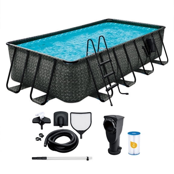 Funsicle 16' x 8' x 42" Oasis Designer Rectangular Above Ground Pool – Complete Set with Pump